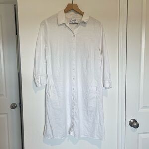 Everly Linen Blend Shirt Dress sz Medium White Above Knee 3/4 Sleeve Coastal